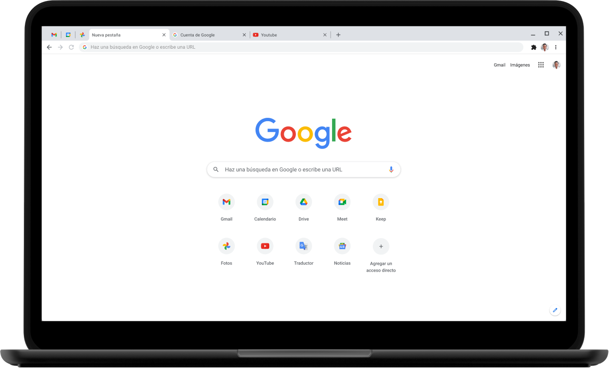 Esquina superior izquierda de la pantalla de una laptop Pixelbook que muestra Google.com.