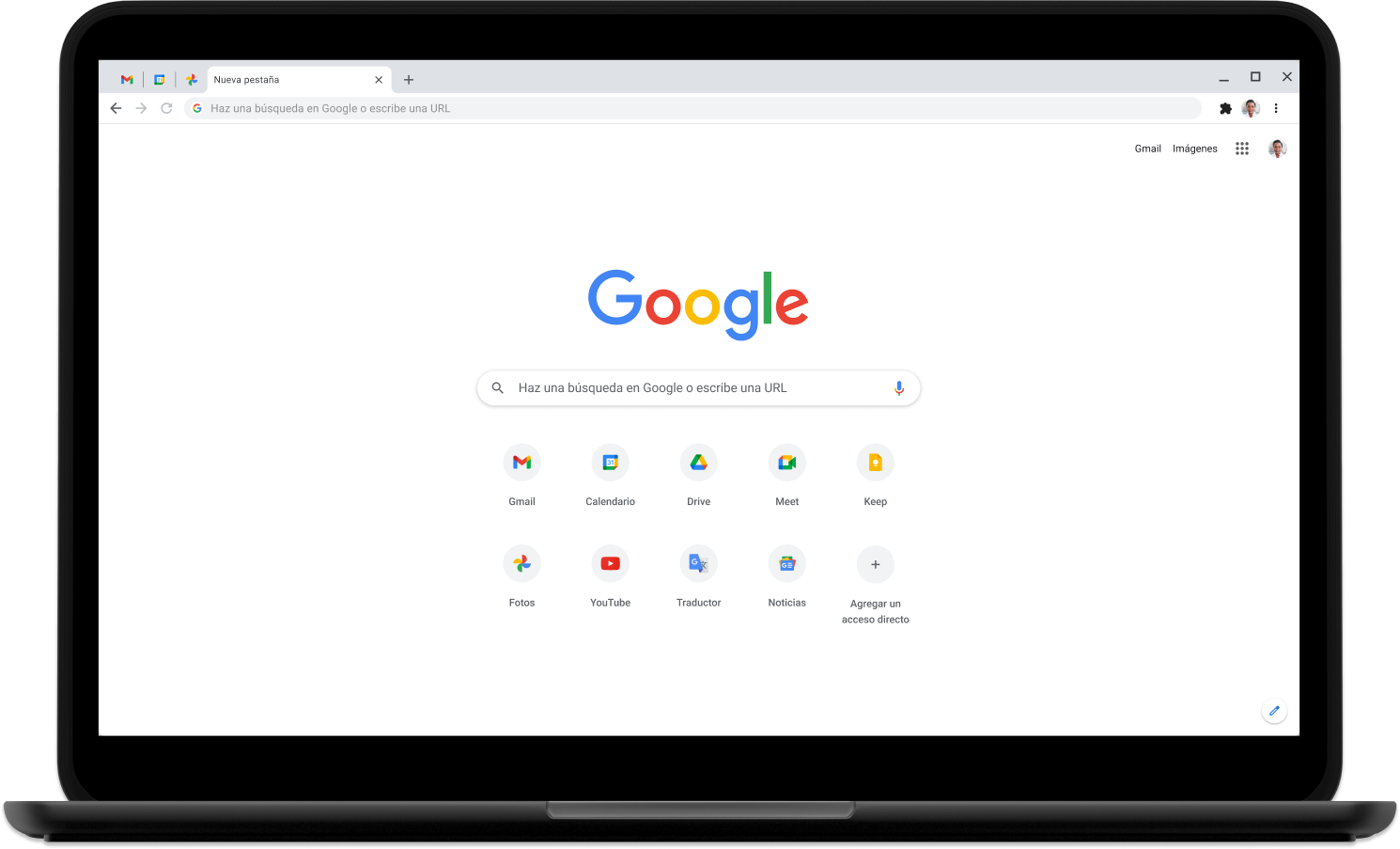 Laptop que muestra la página principal de Google.com.