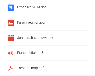 Lista de tipos de archivos de Google Drive, incluidos documentos, imágenes y música